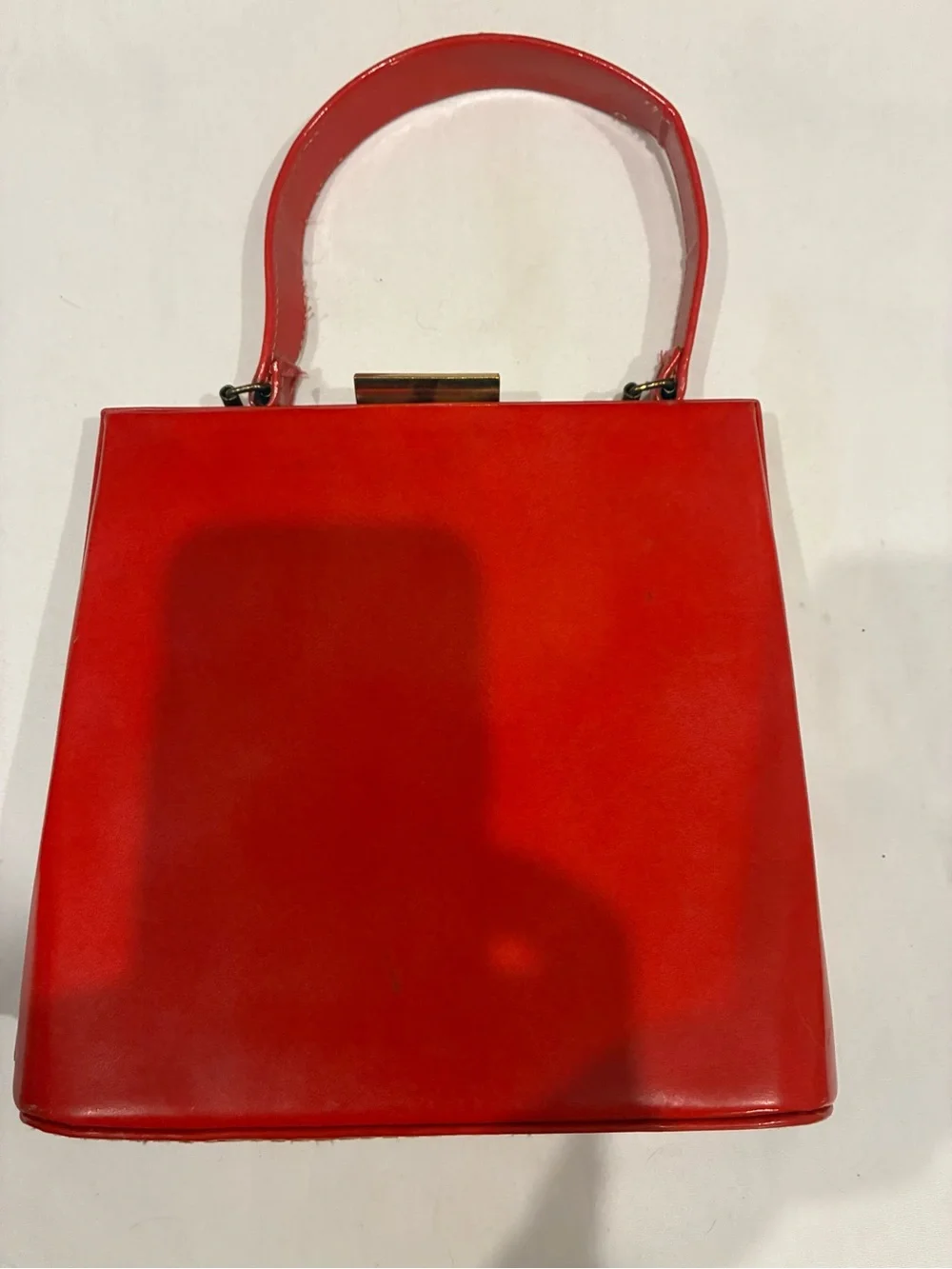 Leather Top-Handled Bag - Classic Structured Purse Classic Red Gold Hardware